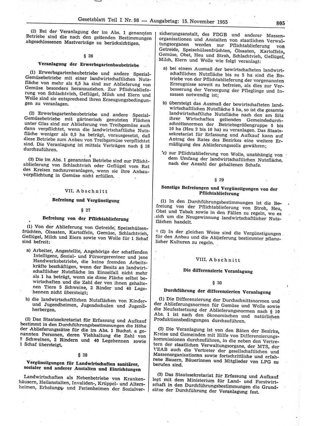 Gesetzblatt (GBl.) der Deutschen Demokratischen Republik (DDR) Teil Ⅰ 1955, Seite 805 (GBl. DDR Ⅰ 1955, S. 805)