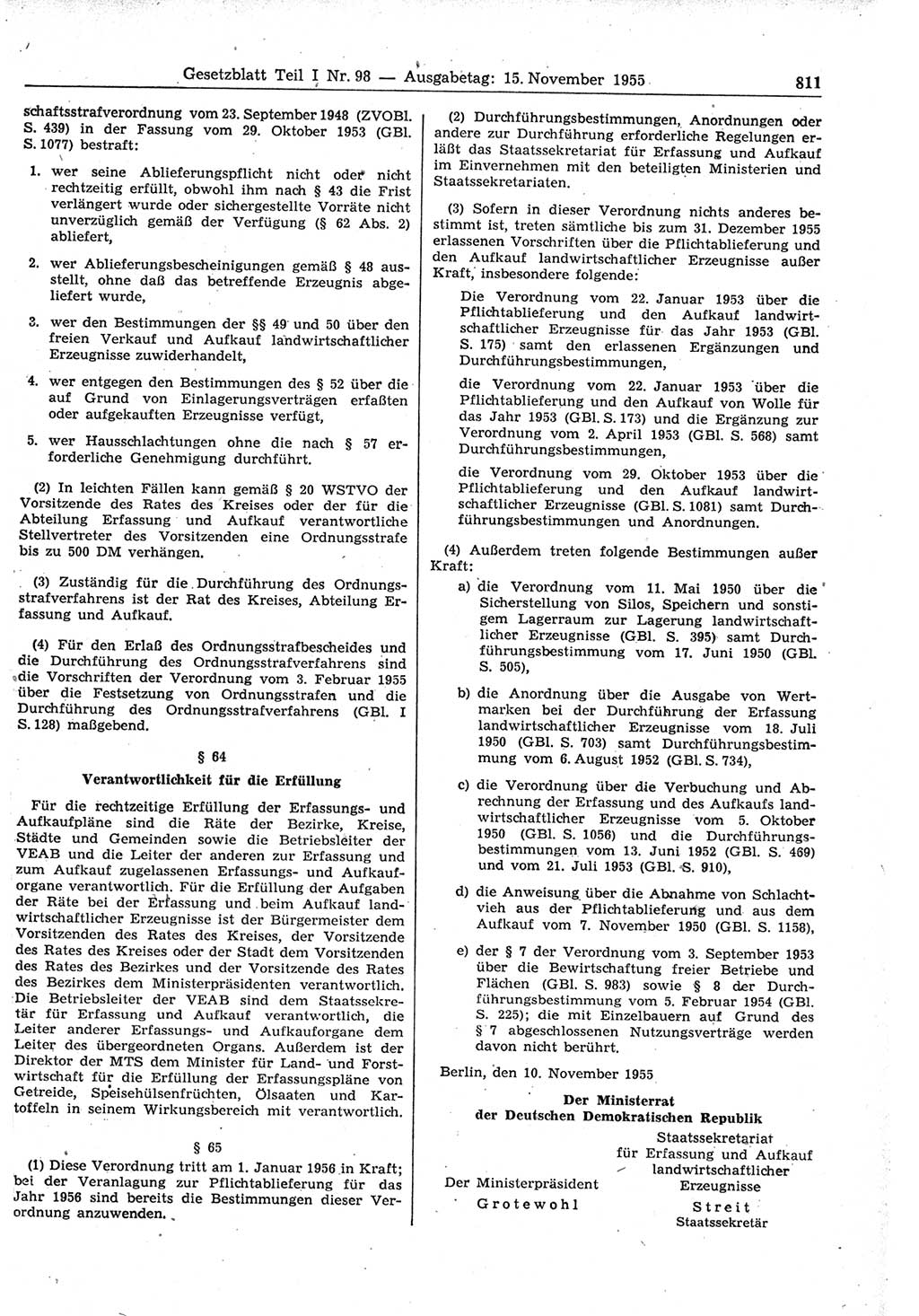 Gesetzblatt (GBl.) der Deutschen Demokratischen Republik (DDR) Teil Ⅰ 1955, Seite 811 (GBl. DDR Ⅰ 1955, S. 811)