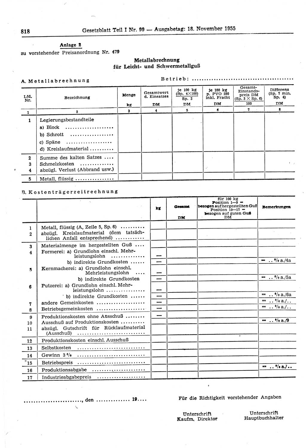 Gesetzblatt (GBl.) der Deutschen Demokratischen Republik (DDR) Teil Ⅰ 1955, Seite 818 (GBl. DDR Ⅰ 1955, S. 818)