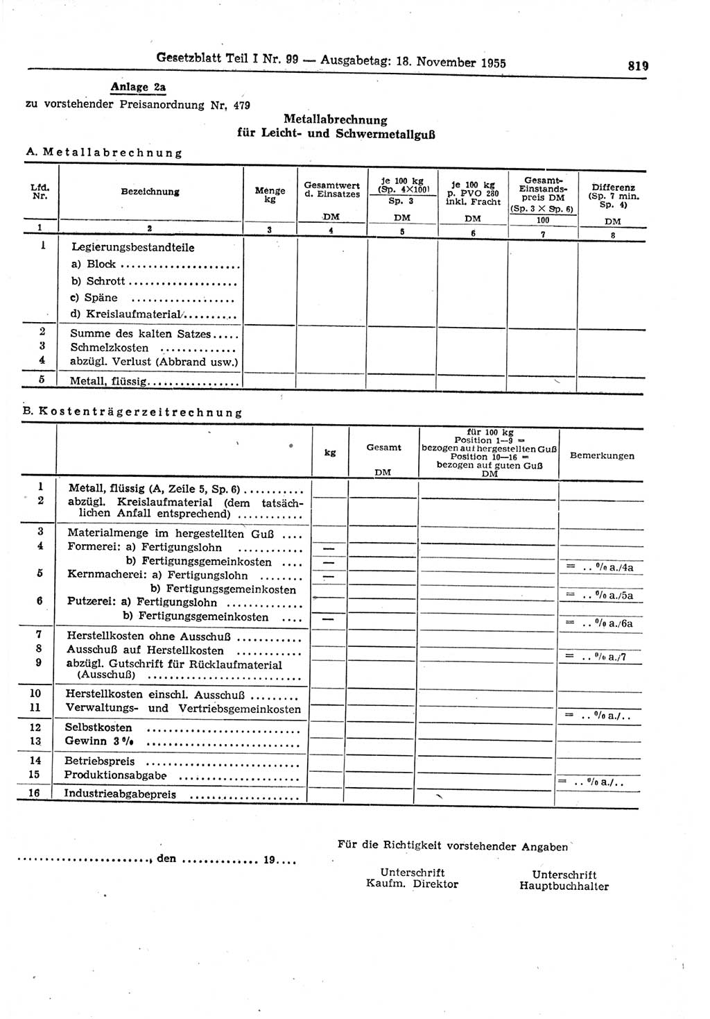 Gesetzblatt (GBl.) der Deutschen Demokratischen Republik (DDR) Teil Ⅰ 1955, Seite 819 (GBl. DDR Ⅰ 1955, S. 819)
