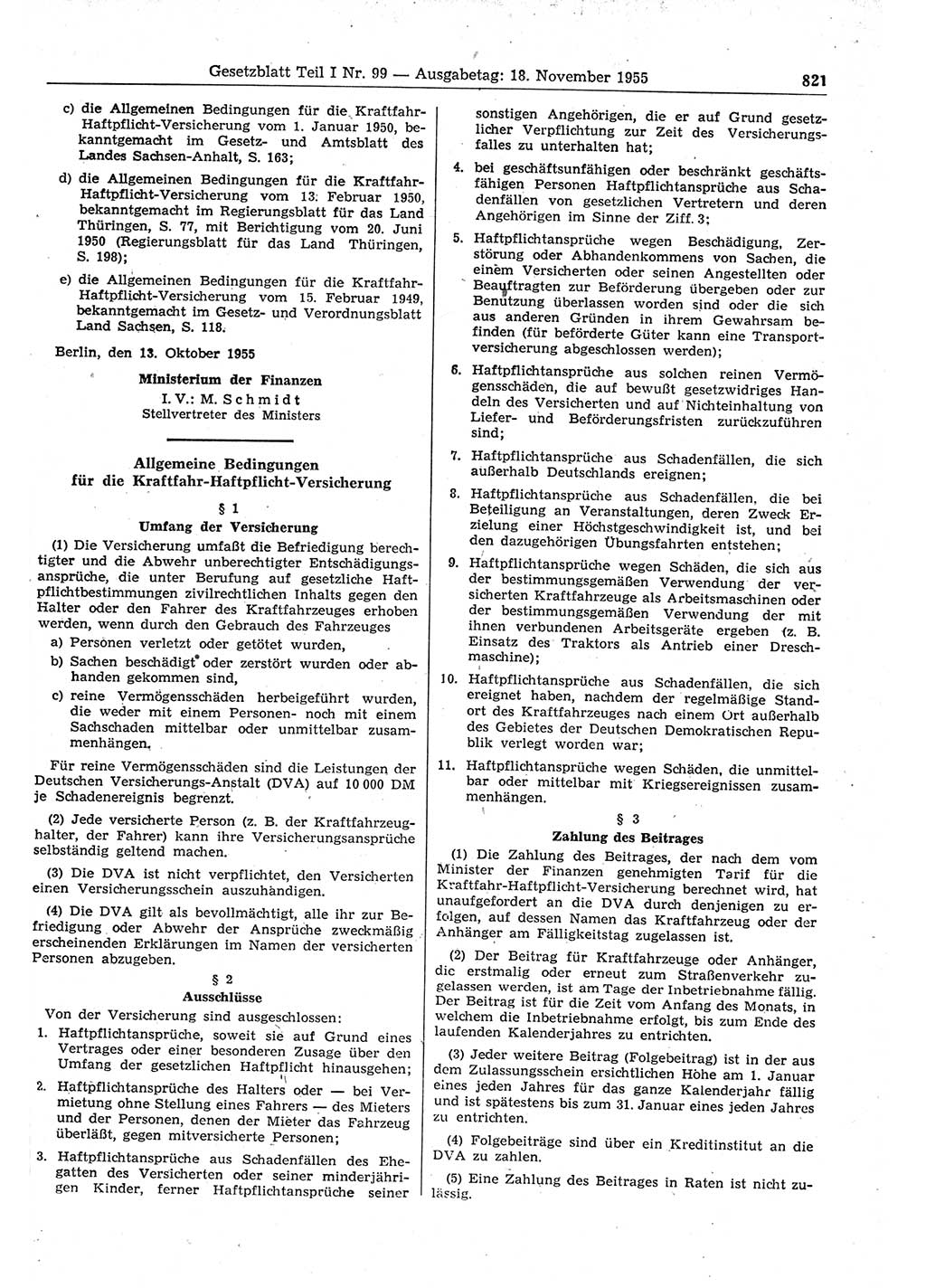 Gesetzblatt (GBl.) der Deutschen Demokratischen Republik (DDR) Teil Ⅰ 1955, Seite 821 (GBl. DDR Ⅰ 1955, S. 821)