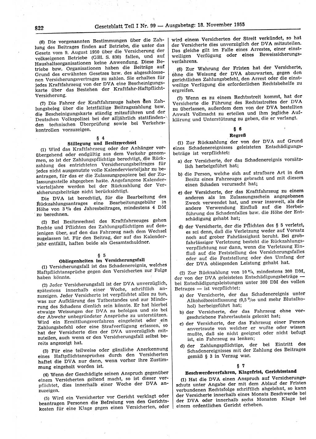 Gesetzblatt (GBl.) der Deutschen Demokratischen Republik (DDR) Teil Ⅰ 1955, Seite 822 (GBl. DDR Ⅰ 1955, S. 822)