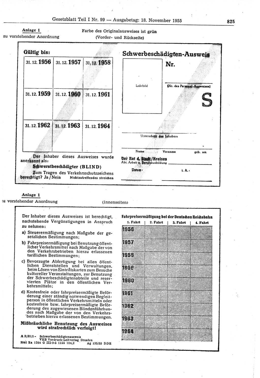 Gesetzblatt (GBl.) der Deutschen Demokratischen Republik (DDR) Teil Ⅰ 1955, Seite 825 (GBl. DDR Ⅰ 1955, S. 825)