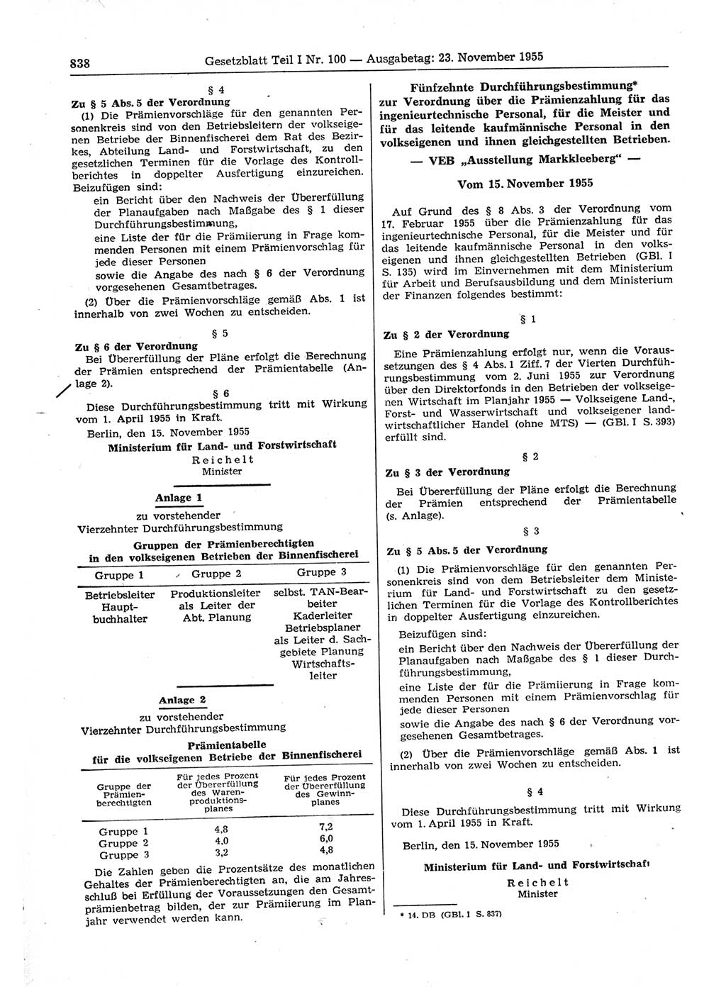 Gesetzblatt (GBl.) der Deutschen Demokratischen Republik (DDR) Teil Ⅰ 1955, Seite 838 (GBl. DDR Ⅰ 1955, S. 838)