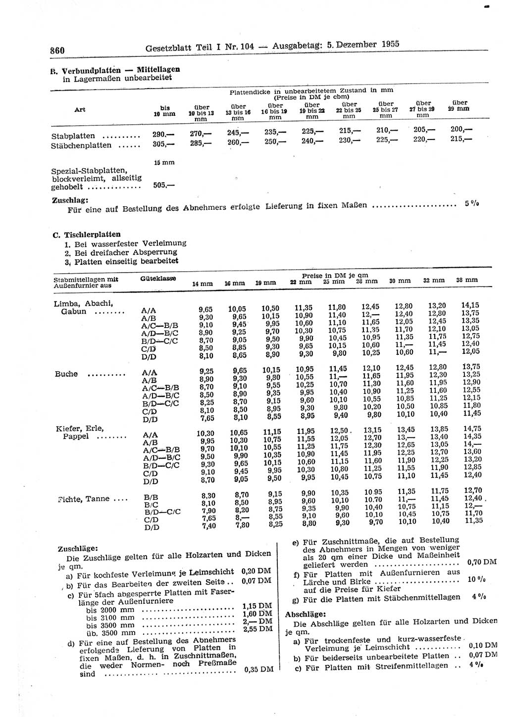 Gesetzblatt (GBl.) der Deutschen Demokratischen Republik (DDR) Teil Ⅰ 1955, Seite 860 (GBl. DDR Ⅰ 1955, S. 860)