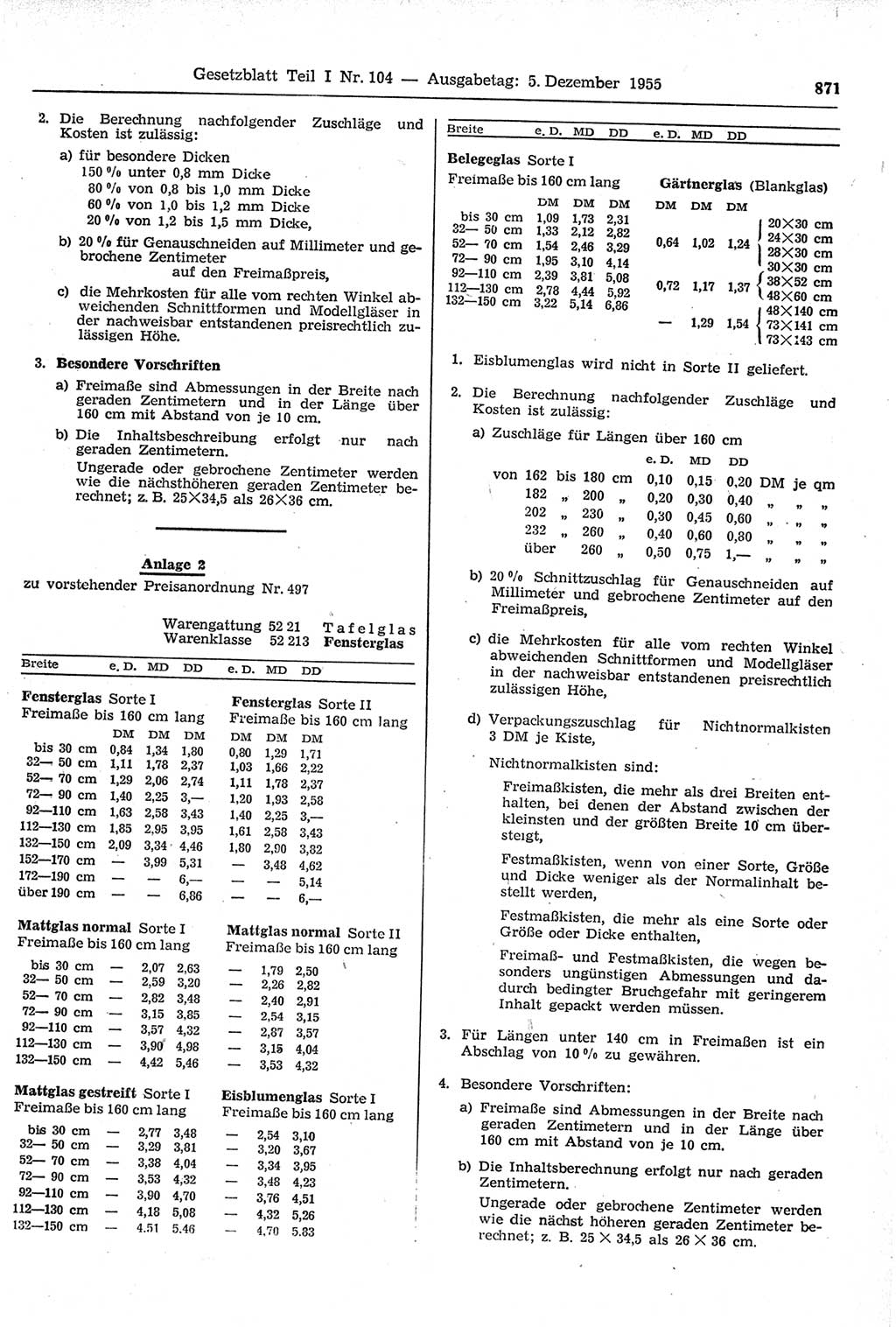 Gesetzblatt (GBl.) der Deutschen Demokratischen Republik (DDR) Teil Ⅰ 1955, Seite 871 (GBl. DDR Ⅰ 1955, S. 871)