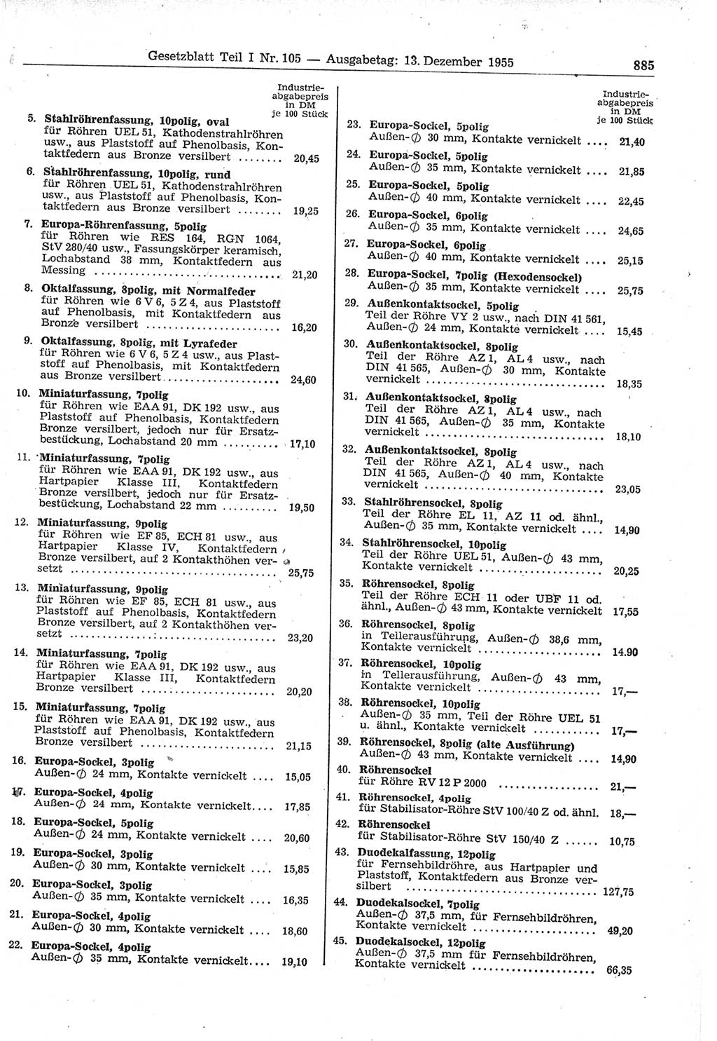 Gesetzblatt (GBl.) der Deutschen Demokratischen Republik (DDR) Teil Ⅰ 1955, Seite 885 (GBl. DDR Ⅰ 1955, S. 885)