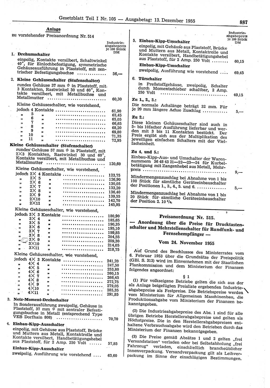 Gesetzblatt (GBl.) der Deutschen Demokratischen Republik (DDR) Teil Ⅰ 1955, Seite 887 (GBl. DDR Ⅰ 1955, S. 887)