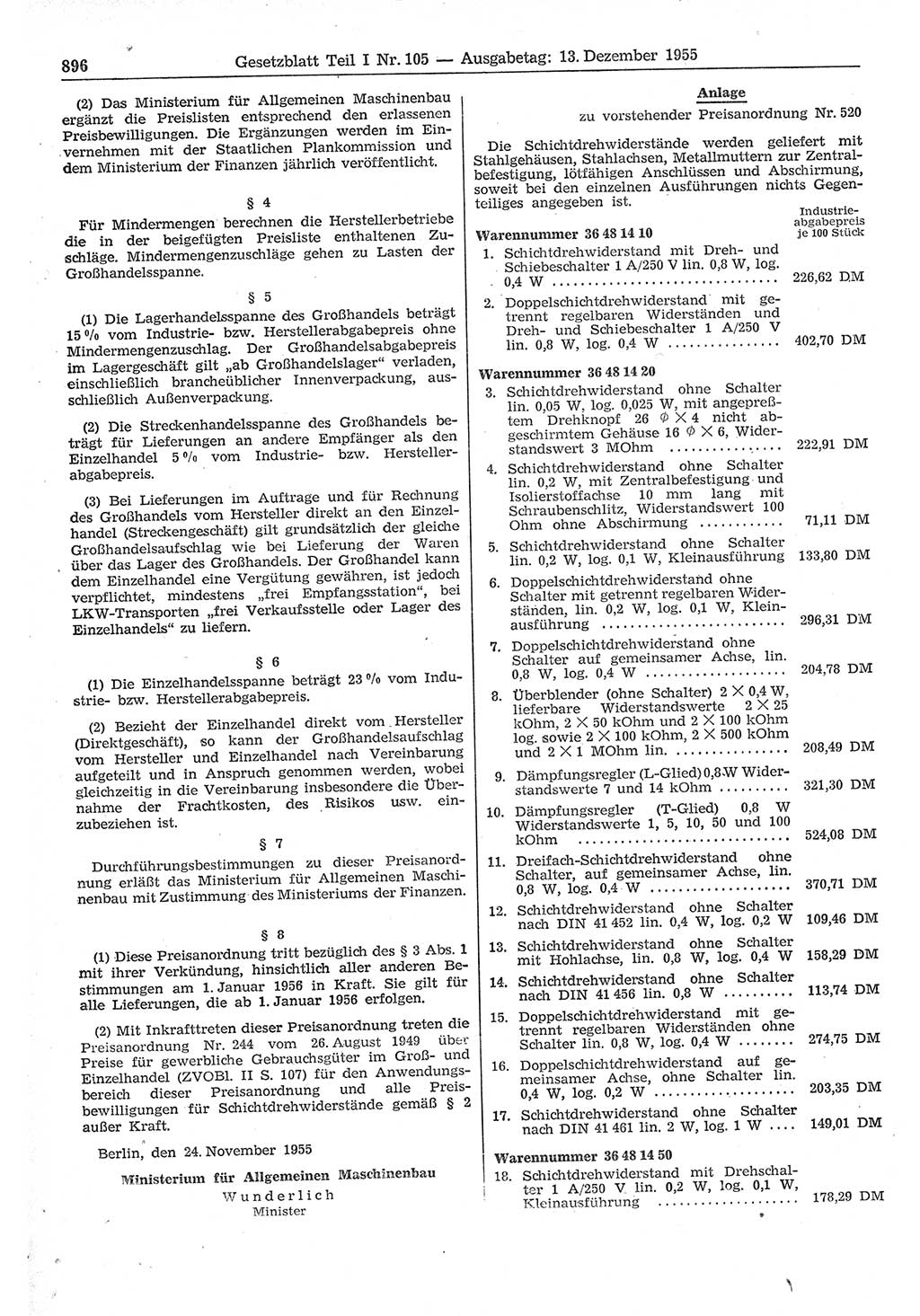 Gesetzblatt (GBl.) der Deutschen Demokratischen Republik (DDR) Teil Ⅰ 1955, Seite 896 (GBl. DDR Ⅰ 1955, S. 896)