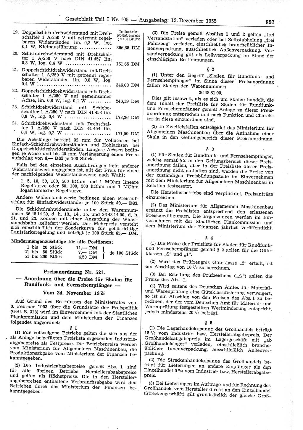 Gesetzblatt (GBl.) der Deutschen Demokratischen Republik (DDR) Teil Ⅰ 1955, Seite 897 (GBl. DDR Ⅰ 1955, S. 897)