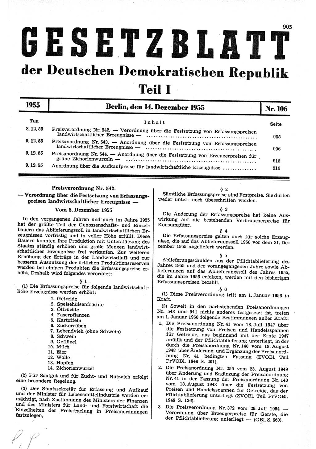 Gesetzblatt (GBl.) der Deutschen Demokratischen Republik (DDR) Teil Ⅰ 1955, Seite 905 (GBl. DDR Ⅰ 1955, S. 905)