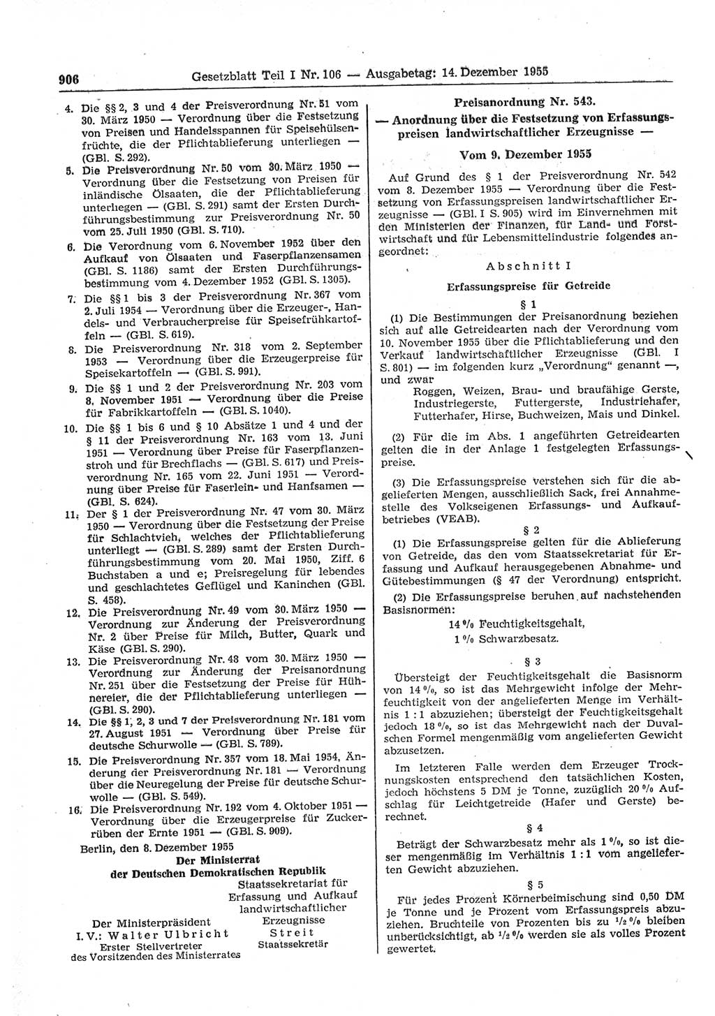 Gesetzblatt (GBl.) der Deutschen Demokratischen Republik (DDR) Teil Ⅰ 1955, Seite 906 (GBl. DDR Ⅰ 1955, S. 906)