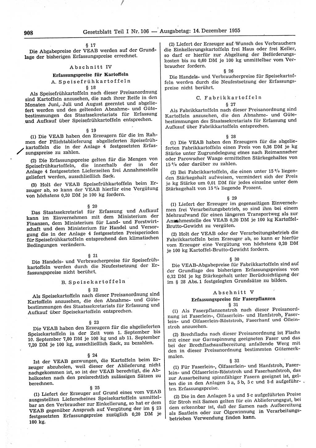 Gesetzblatt (GBl.) der Deutschen Demokratischen Republik (DDR) Teil Ⅰ 1955, Seite 908 (GBl. DDR Ⅰ 1955, S. 908)