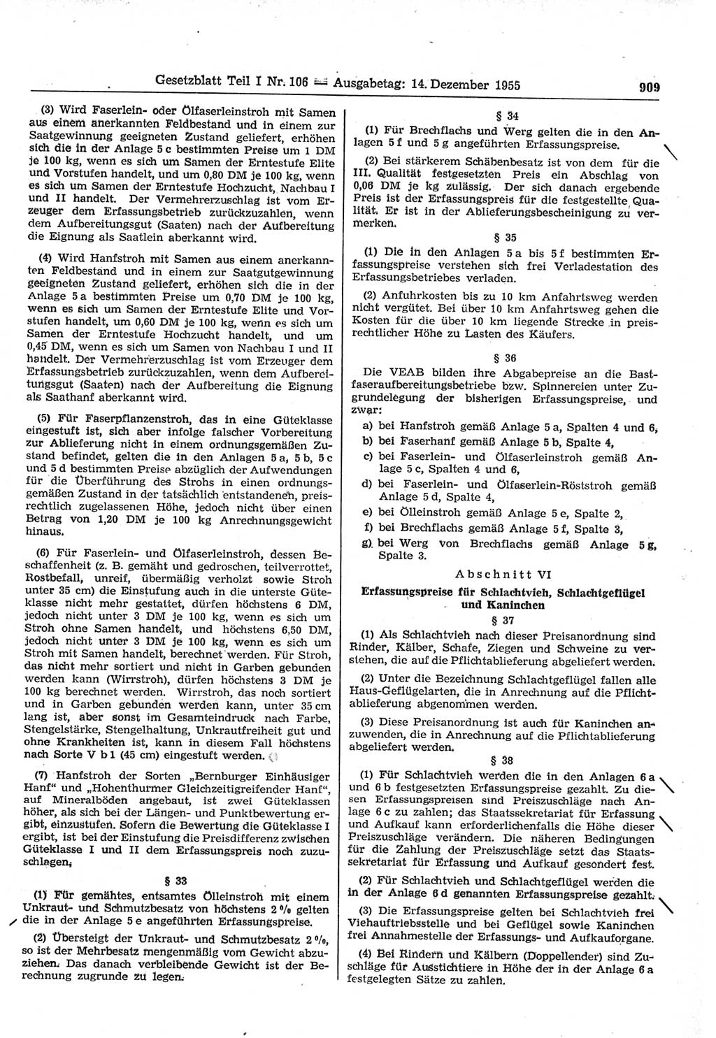 Gesetzblatt (GBl.) der Deutschen Demokratischen Republik (DDR) Teil Ⅰ 1955, Seite 909 (GBl. DDR Ⅰ 1955, S. 909)