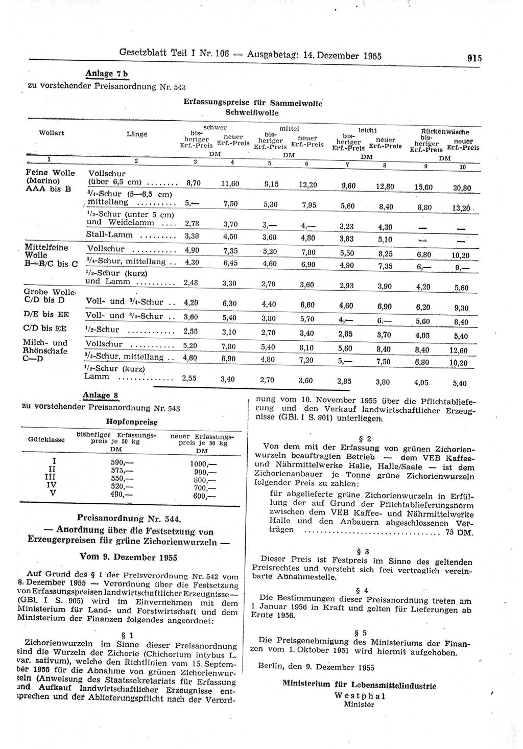 Gesetzblatt (GBl.) der Deutschen Demokratischen Republik (DDR) Teil Ⅰ 1955, Seite 915 (GBl. DDR Ⅰ 1955, S. 915)