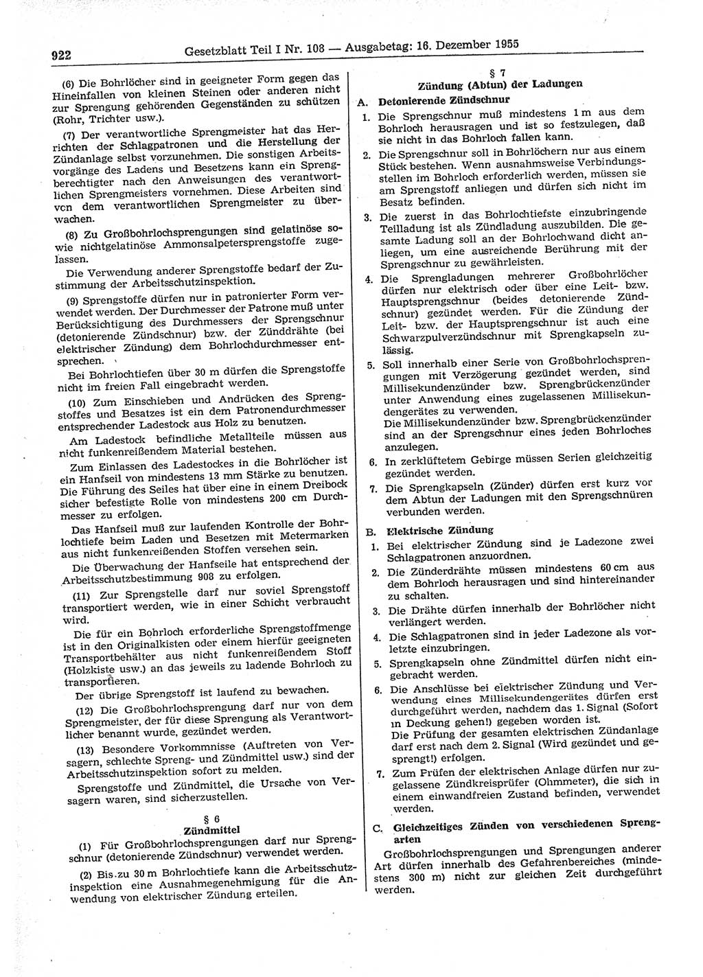 Gesetzblatt (GBl.) der Deutschen Demokratischen Republik (DDR) Teil Ⅰ 1955, Seite 922 (GBl. DDR Ⅰ 1955, S. 922)