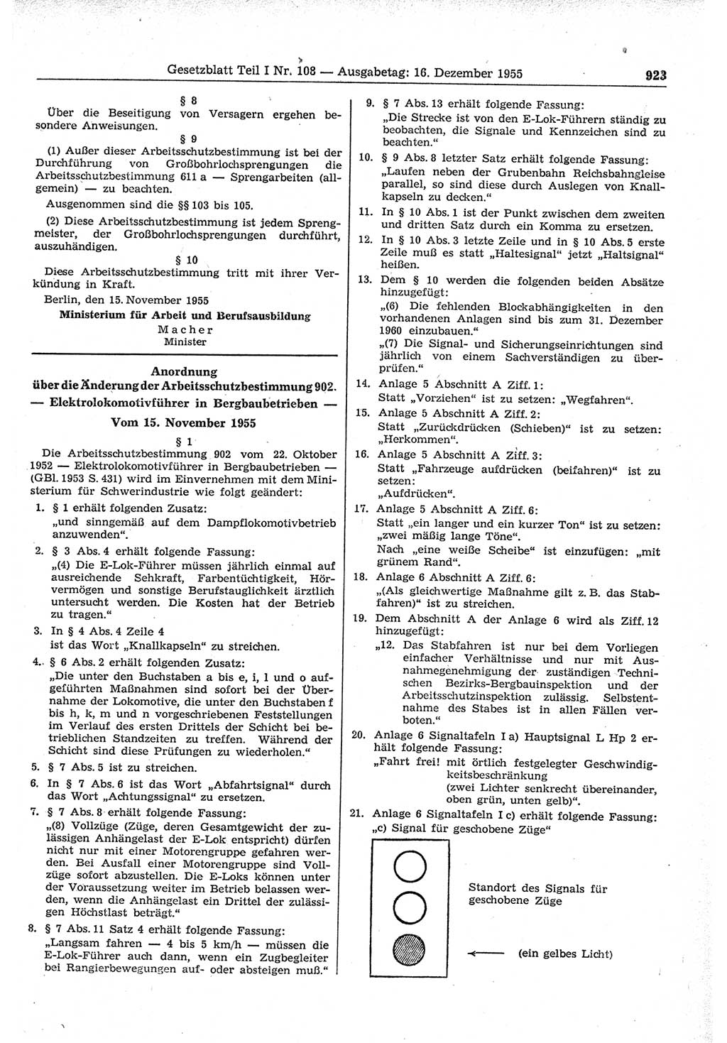 Gesetzblatt (GBl.) der Deutschen Demokratischen Republik (DDR) Teil Ⅰ 1955, Seite 923 (GBl. DDR Ⅰ 1955, S. 923)