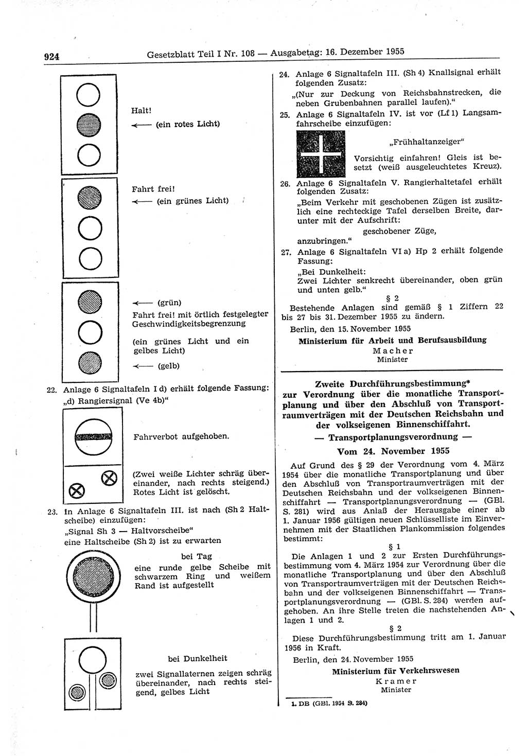 Gesetzblatt (GBl.) der Deutschen Demokratischen Republik (DDR) Teil Ⅰ 1955, Seite 924 (GBl. DDR Ⅰ 1955, S. 924)