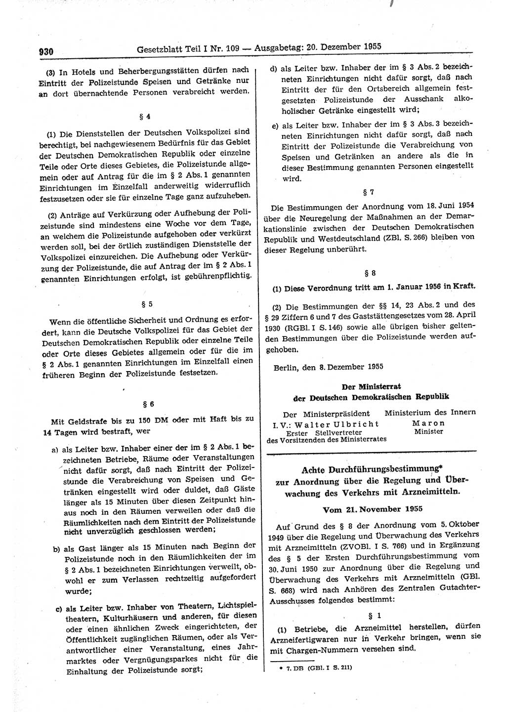 Gesetzblatt (GBl.) der Deutschen Demokratischen Republik (DDR) Teil Ⅰ 1955, Seite 930 (GBl. DDR Ⅰ 1955, S. 930)