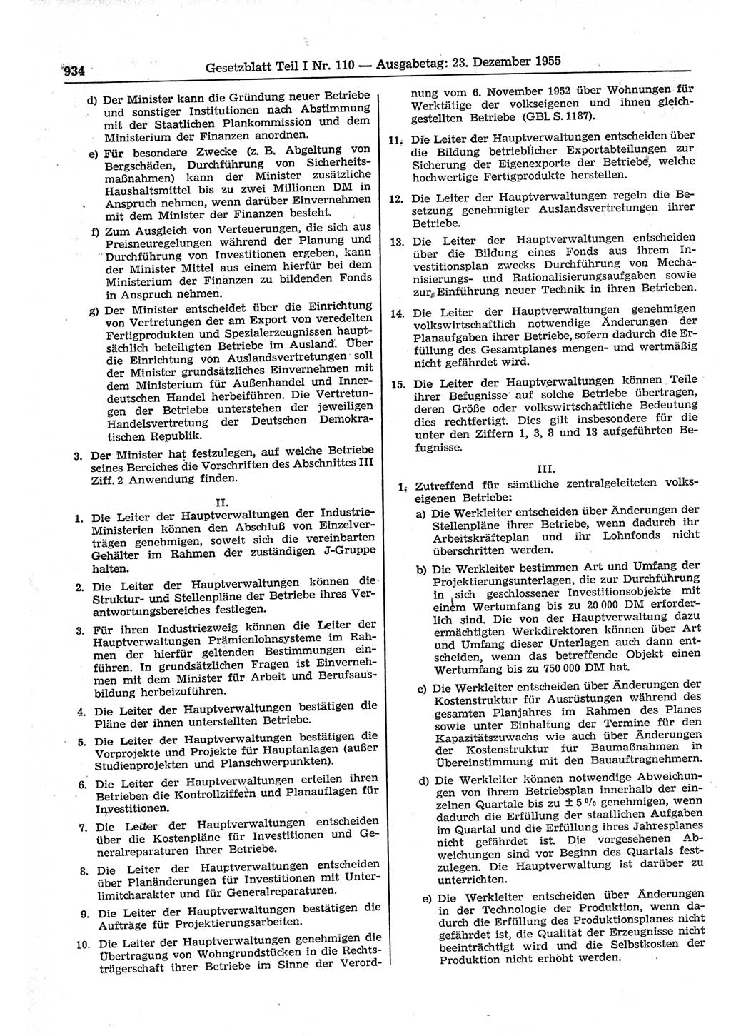 Gesetzblatt (GBl.) der Deutschen Demokratischen Republik (DDR) Teil Ⅰ 1955, Seite 934 (GBl. DDR Ⅰ 1955, S. 934)