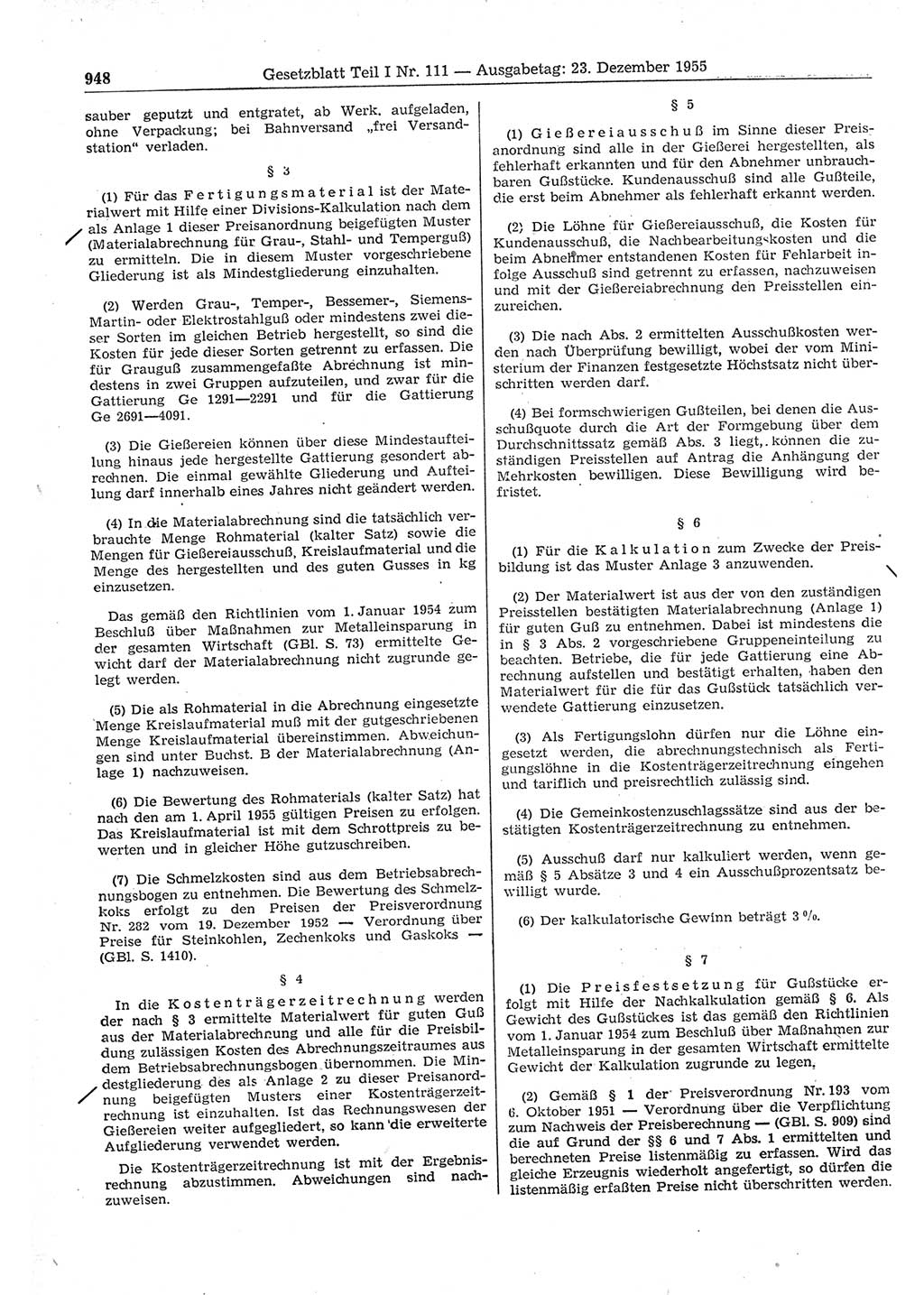 Gesetzblatt (GBl.) der Deutschen Demokratischen Republik (DDR) Teil Ⅰ 1955, Seite 948 (GBl. DDR Ⅰ 1955, S. 948)