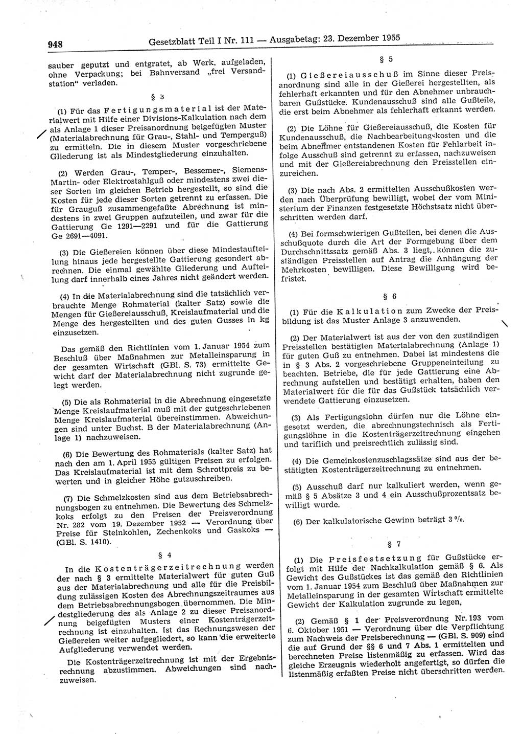 Gesetzblatt (GBl.) der Deutschen Demokratischen Republik (DDR) Teil Ⅰ 1955, Seite 948 (GBl. DDR Ⅰ 1955, S. 948)