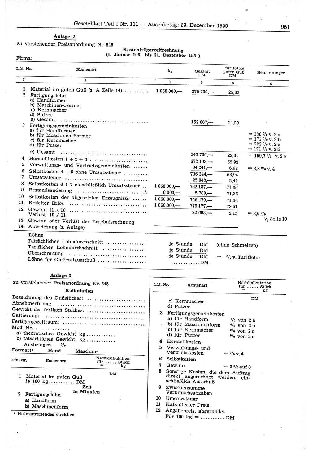 Gesetzblatt (GBl.) der Deutschen Demokratischen Republik (DDR) Teil Ⅰ 1955, Seite 951 (GBl. DDR Ⅰ 1955, S. 951)