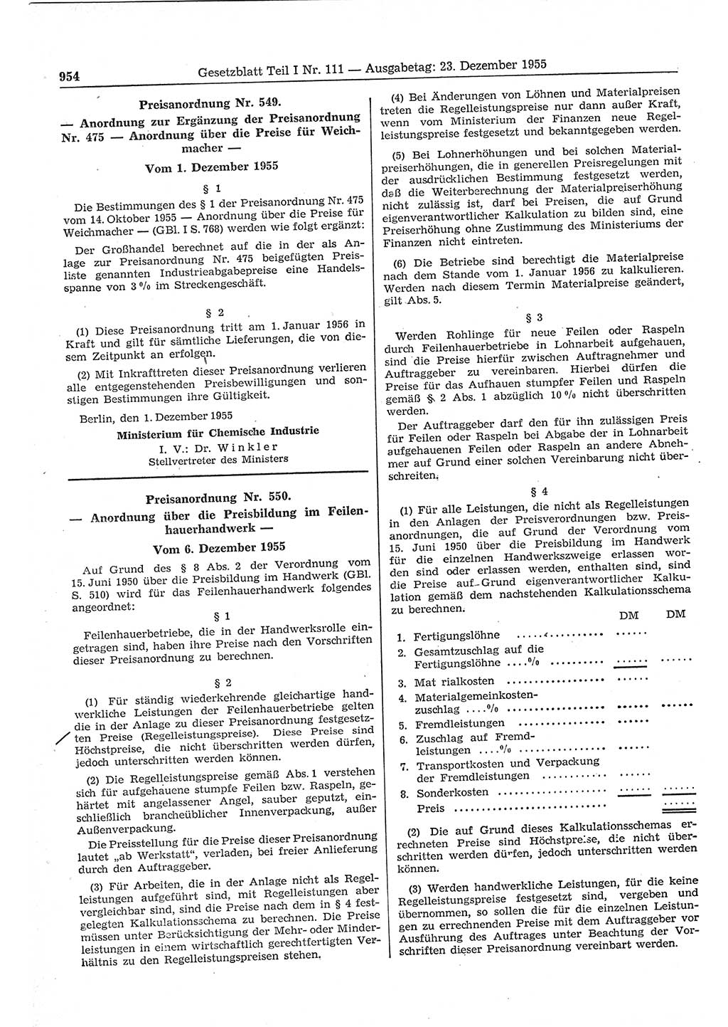 Gesetzblatt (GBl.) der Deutschen Demokratischen Republik (DDR) Teil Ⅰ 1955, Seite 954 (GBl. DDR Ⅰ 1955, S. 954)