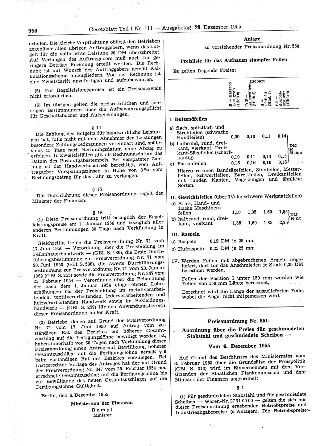 Gesetzblatt (GBl.) der Deutschen Demokratischen Republik (DDR) Teil Ⅰ 1955, Seite 956 (GBl. DDR Ⅰ 1955, S. 956)