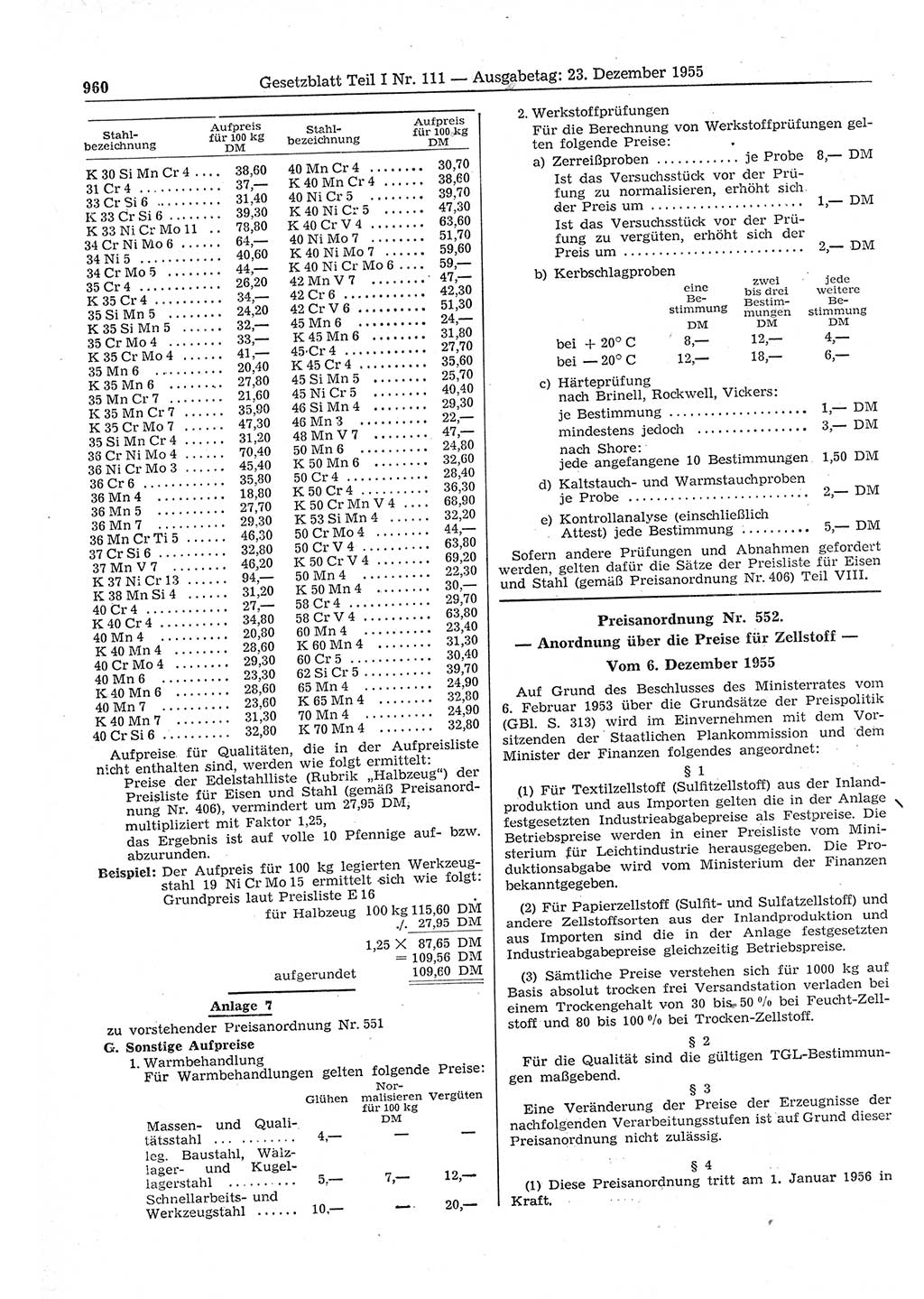 Gesetzblatt (GBl.) der Deutschen Demokratischen Republik (DDR) Teil Ⅰ 1955, Seite 960 (GBl. DDR Ⅰ 1955, S. 960)