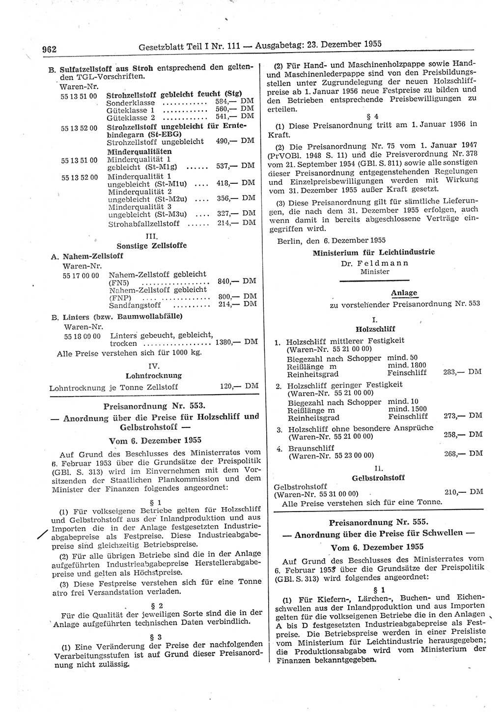 Gesetzblatt (GBl.) der Deutschen Demokratischen Republik (DDR) Teil Ⅰ 1955, Seite 962 (GBl. DDR Ⅰ 1955, S. 962)