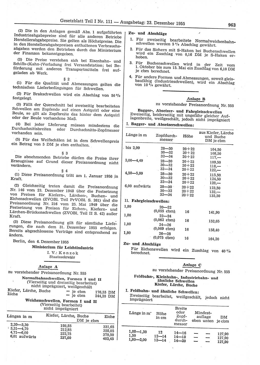 Gesetzblatt (GBl.) der Deutschen Demokratischen Republik (DDR) Teil Ⅰ 1955, Seite 963 (GBl. DDR Ⅰ 1955, S. 963)