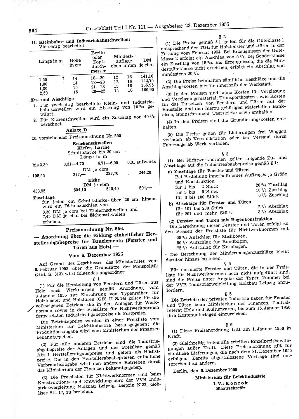 Gesetzblatt (GBl.) der Deutschen Demokratischen Republik (DDR) Teil â… 1955, Seite 964 (GBl. DDR â… 1955, S. 964)