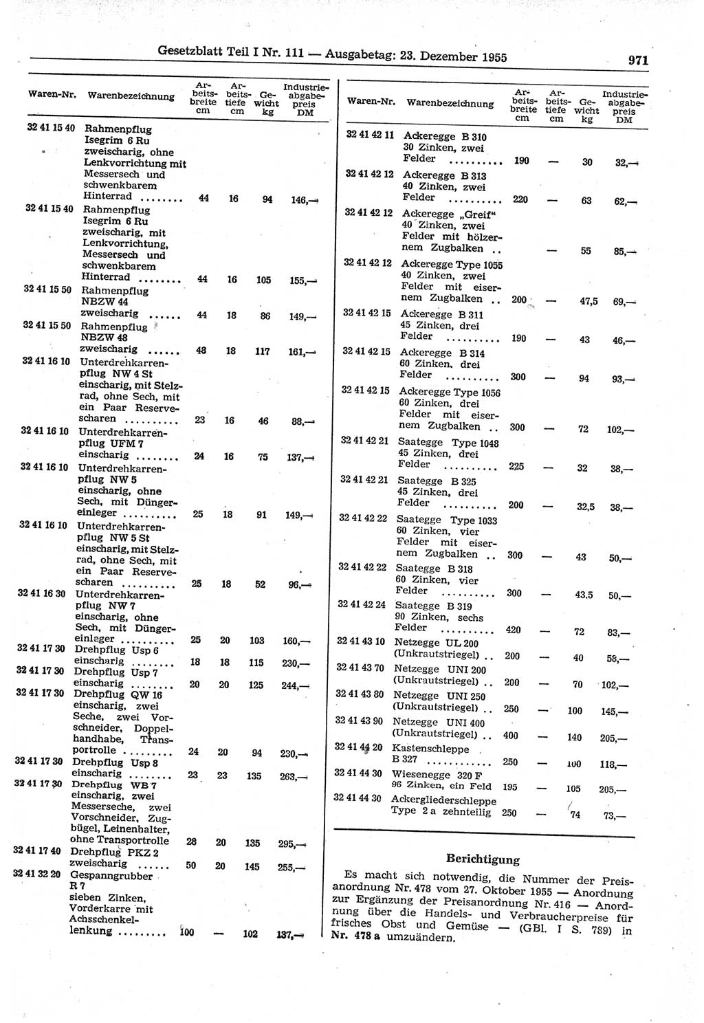 Gesetzblatt (GBl.) der Deutschen Demokratischen Republik (DDR) Teil Ⅰ 1955, Seite 971 (GBl. DDR Ⅰ 1955, S. 971)