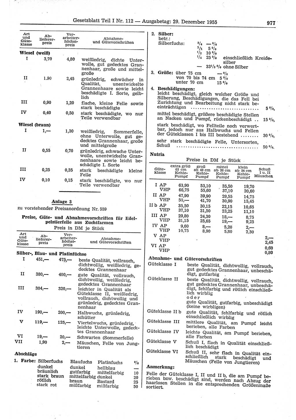 Gesetzblatt (GBl.) der Deutschen Demokratischen Republik (DDR) Teil Ⅰ 1955, Seite 977 (GBl. DDR Ⅰ 1955, S. 977)