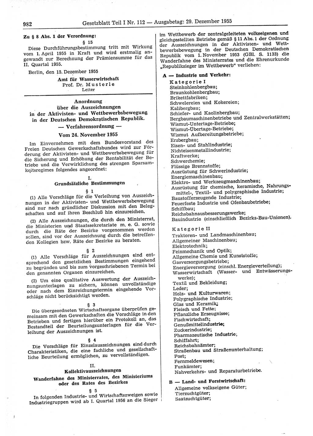 Gesetzblatt (GBl.) der Deutschen Demokratischen Republik (DDR) Teil Ⅰ 1955, Seite 982 (GBl. DDR Ⅰ 1955, S. 982)