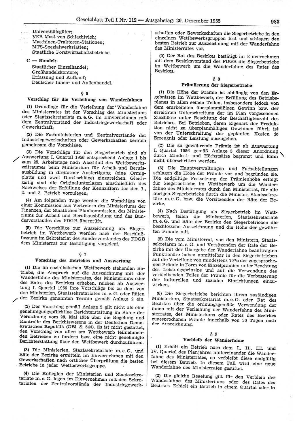 Gesetzblatt (GBl.) der Deutschen Demokratischen Republik (DDR) Teil Ⅰ 1955, Seite 983 (GBl. DDR Ⅰ 1955, S. 983)