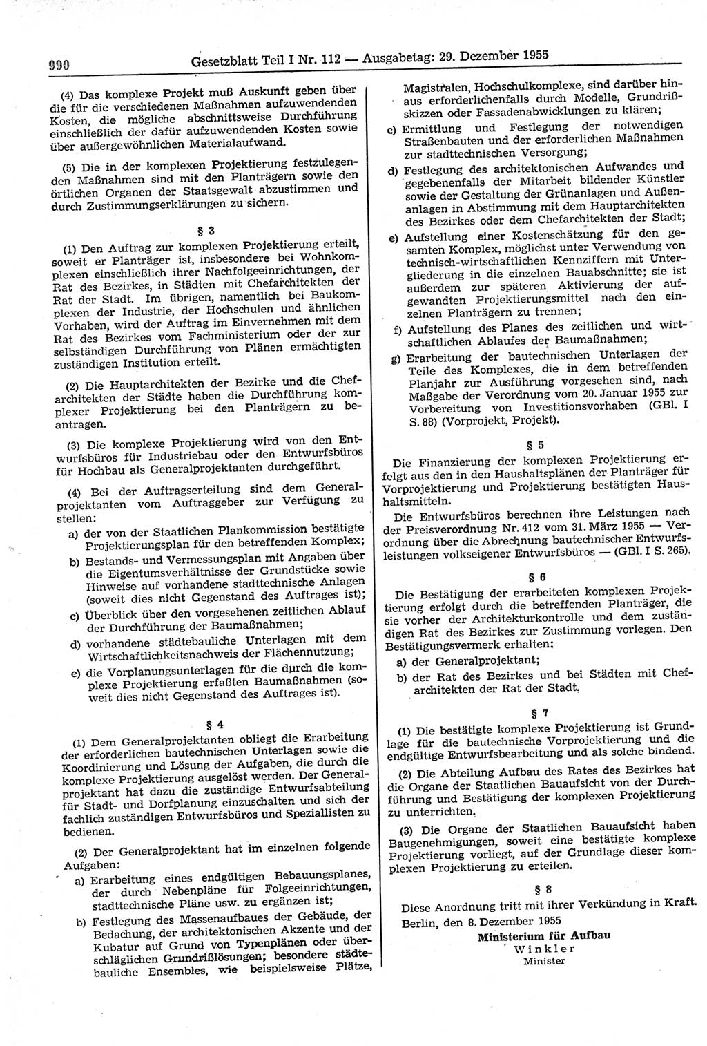 Gesetzblatt (GBl.) der Deutschen Demokratischen Republik (DDR) Teil Ⅰ 1955, Seite 990 (GBl. DDR Ⅰ 1955, S. 990)