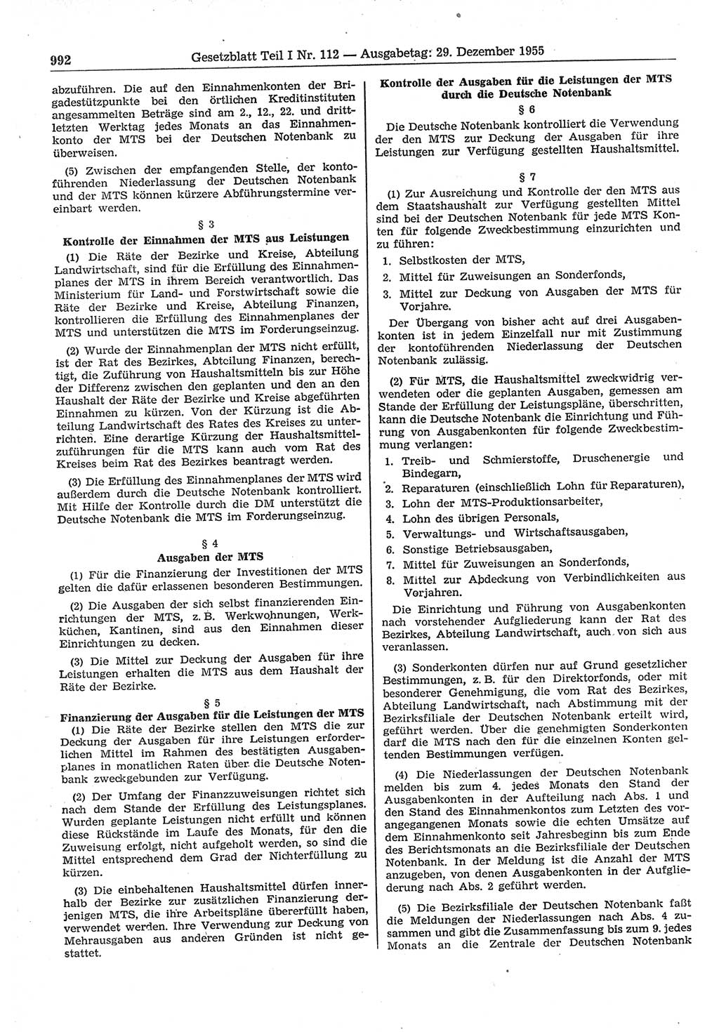 Gesetzblatt (GBl.) der Deutschen Demokratischen Republik (DDR) Teil Ⅰ 1955, Seite 992 (GBl. DDR Ⅰ 1955, S. 992)