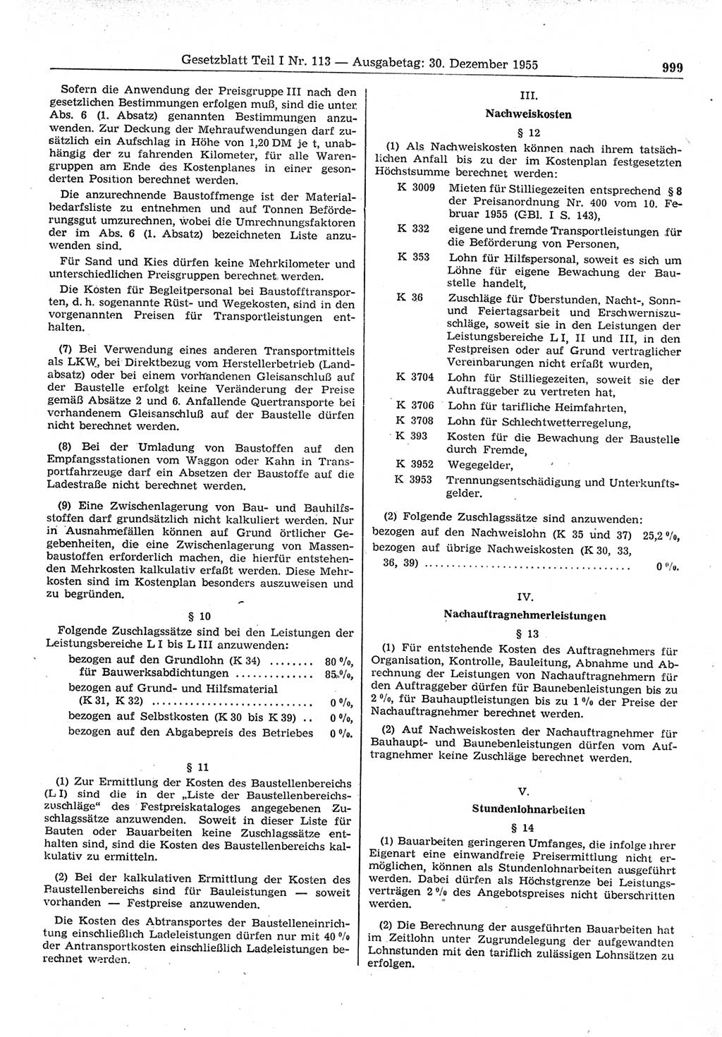 Gesetzblatt (GBl.) der Deutschen Demokratischen Republik (DDR) Teil Ⅰ 1955, Seite 999 (GBl. DDR Ⅰ 1955, S. 999)