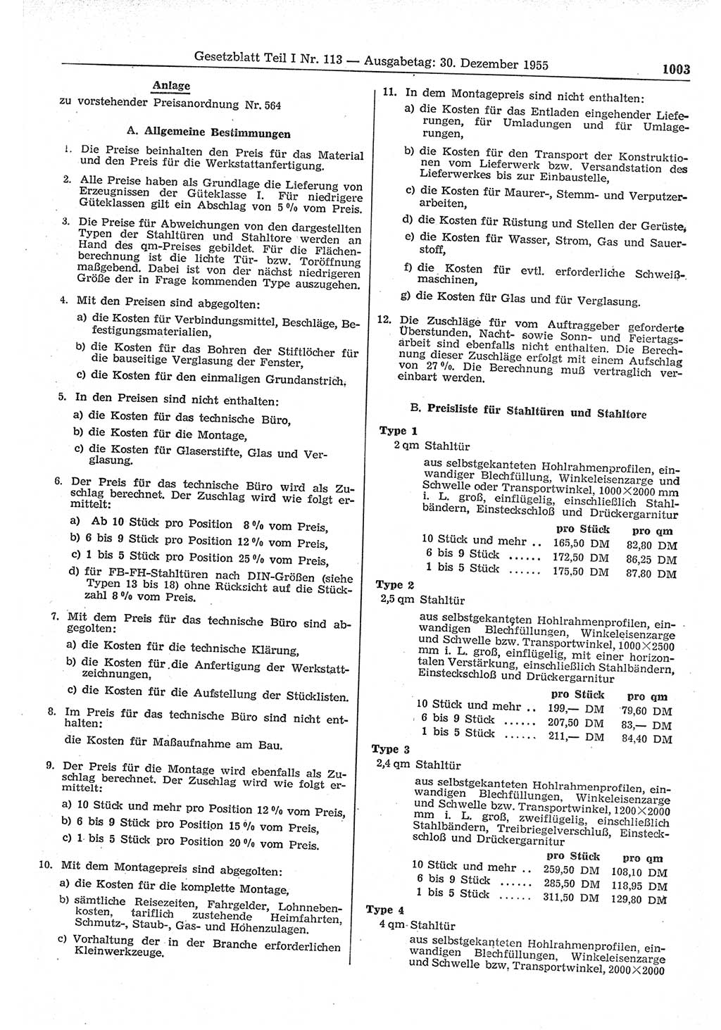 Gesetzblatt (GBl.) der Deutschen Demokratischen Republik (DDR) Teil Ⅰ 1955, Seite 1003 (GBl. DDR Ⅰ 1955, S. 1003)