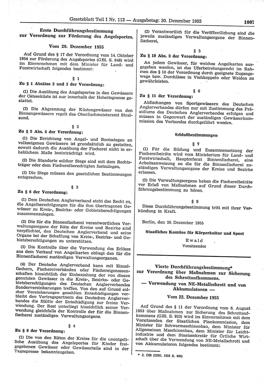 Gesetzblatt (GBl.) der Deutschen Demokratischen Republik (DDR) Teil Ⅰ 1955, Seite 1007 (GBl. DDR Ⅰ 1955, S. 1007)