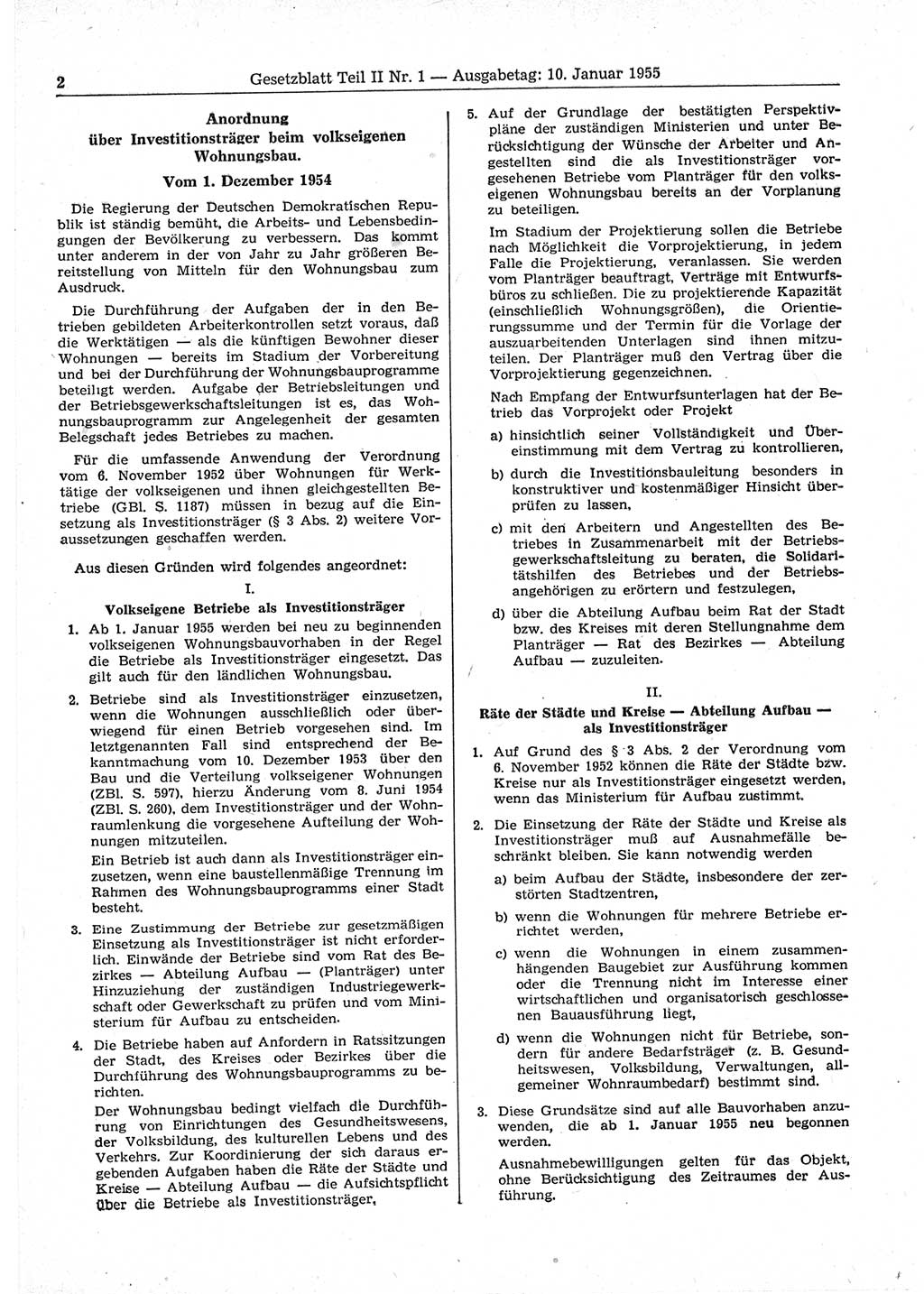 Gesetzblatt (GBl.) der Deutschen Demokratischen Republik (DDR) Teil ⅠⅠ 1955, Seite 2 (GBl. DDR ⅠⅠ 1955, S. 2)