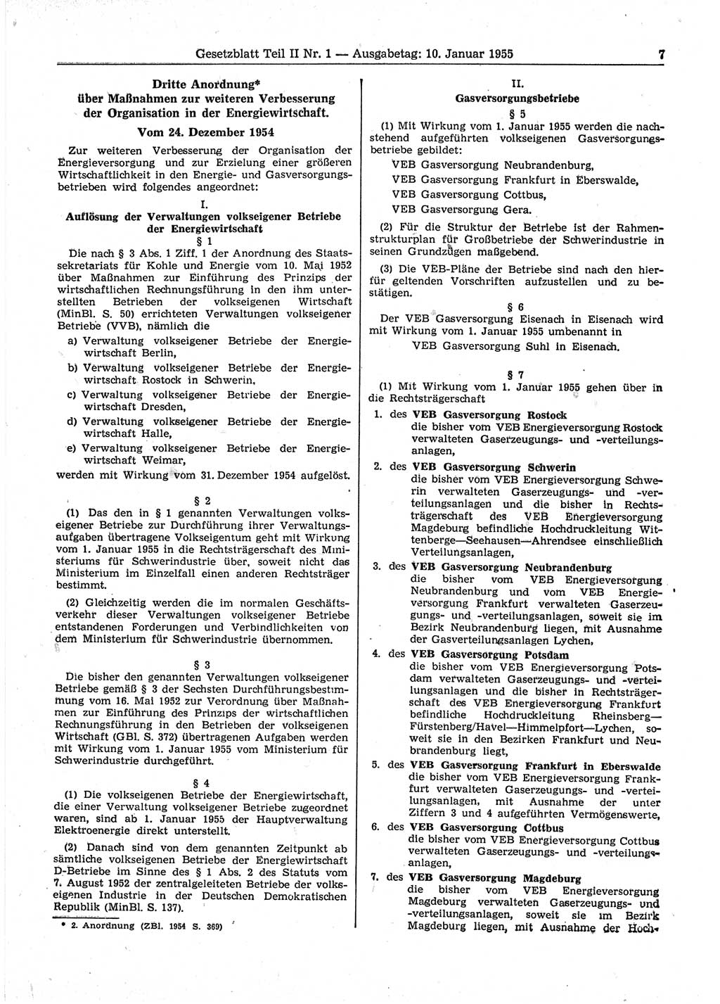 Gesetzblatt (GBl.) der Deutschen Demokratischen Republik (DDR) Teil ⅠⅠ 1955, Seite 7 (GBl. DDR ⅠⅠ 1955, S. 7)
