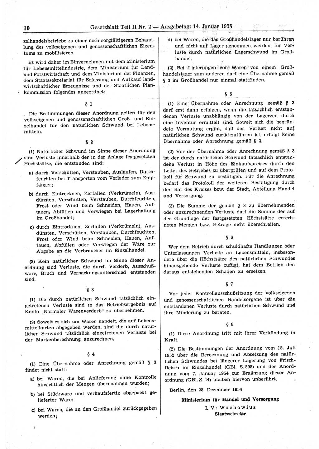 Gesetzblatt (GBl.) der Deutschen Demokratischen Republik (DDR) Teil ⅠⅠ 1955, Seite 10 (GBl. DDR ⅠⅠ 1955, S. 10)