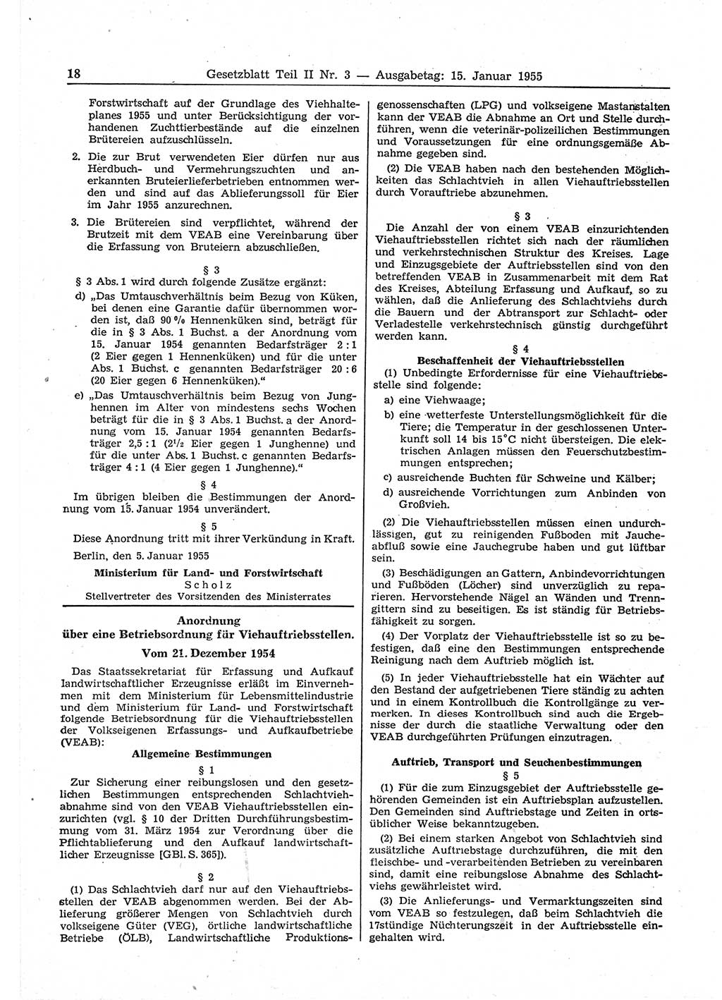 Gesetzblatt (GBl.) der Deutschen Demokratischen Republik (DDR) Teil ⅠⅠ 1955, Seite 18 (GBl. DDR ⅠⅠ 1955, S. 18)