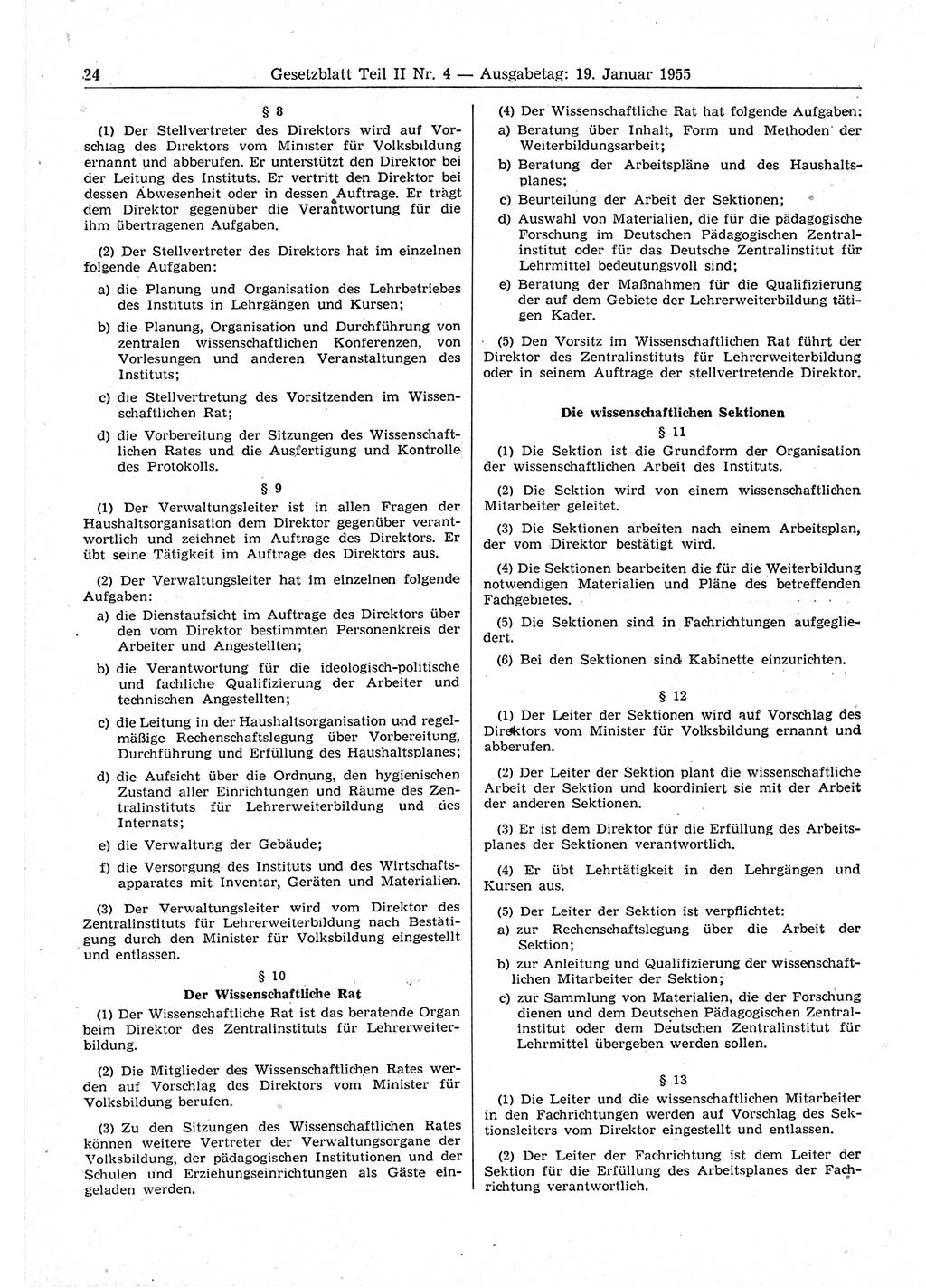 Gesetzblatt (GBl.) der Deutschen Demokratischen Republik (DDR) Teil ⅠⅠ 1955, Seite 24 (GBl. DDR ⅠⅠ 1955, S. 24)
