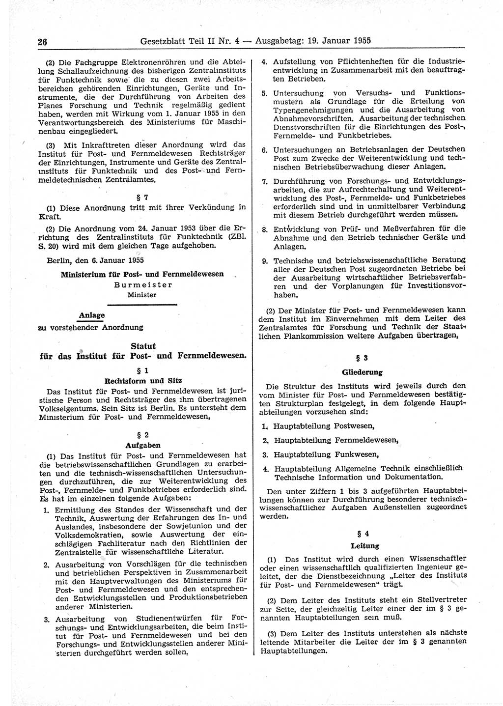 Gesetzblatt (GBl.) der Deutschen Demokratischen Republik (DDR) Teil ⅠⅠ 1955, Seite 26 (GBl. DDR ⅠⅠ 1955, S. 26)