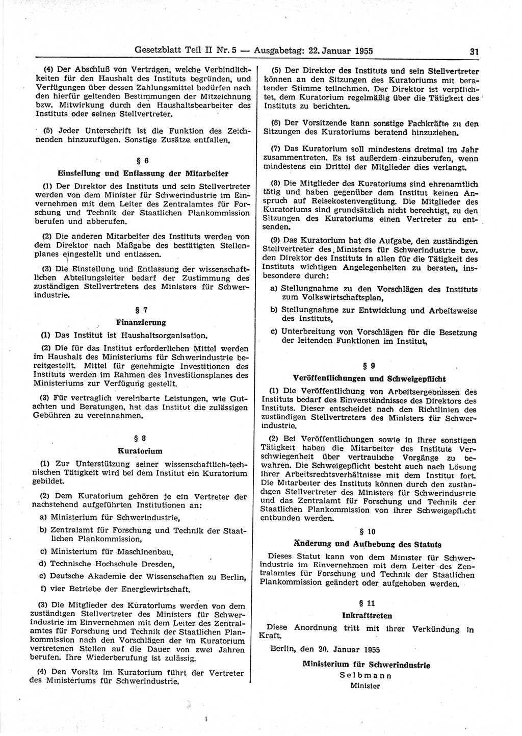 Gesetzblatt (GBl.) der Deutschen Demokratischen Republik (DDR) Teil â… â… 1955, Seite 31 (GBl. DDR â… â… 1955, S. 31)