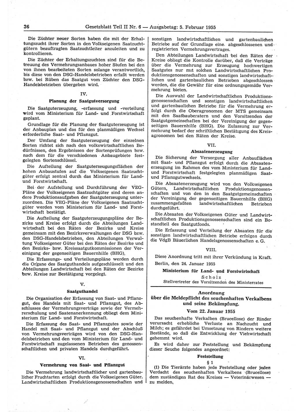 Gesetzblatt (GBl.) der Deutschen Demokratischen Republik (DDR) Teil ⅠⅠ 1955, Seite 36 (GBl. DDR ⅠⅠ 1955, S. 36)